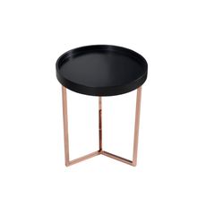 Estila Art deco okrúhly kovový príručný stolík Modul s čiernou drevenou doskou a medenou podstavou s lesklým povrchom 40 cm