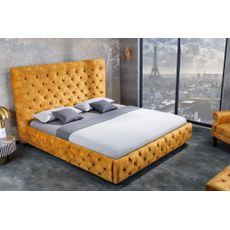 Estila Moderná chesterfield manželská posteľ Kreon v žltom prevedení zo zamatu 180x200cm