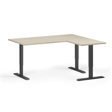 Výškovo nastaviteľný stôl, 160x140 cm, 3 motory, L/P, čierna podnož, dub prírodný