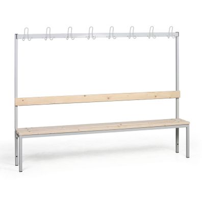 Šatníková lavica s vešiakom, sedák - laty, dĺžka 2000 mm, sivá