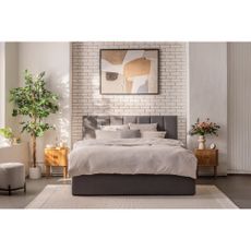 Sivá čalúnená dvojlôžková posteľ s úložným priestorom s roštom 180x200 cm Thessa Bold Line – Bonami Selection