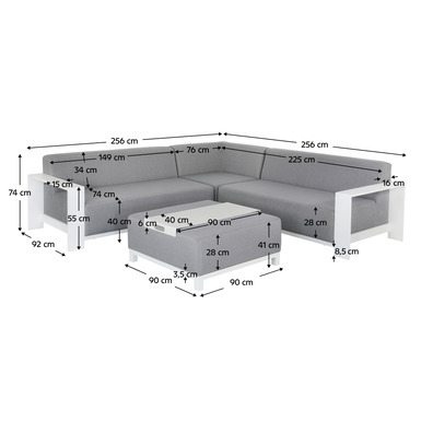 Záhradný set, svetlosivá/biela, aluminium, UBUL