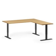 Výškovo nastaviteľný stôl, 180x180 cm, 3 motory, L/P, čierna podnož, buk