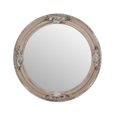 Estila Dizajnové okrúhle provensalské zrkadlo v béžovej farbe so striebornými detailmi 58 cm