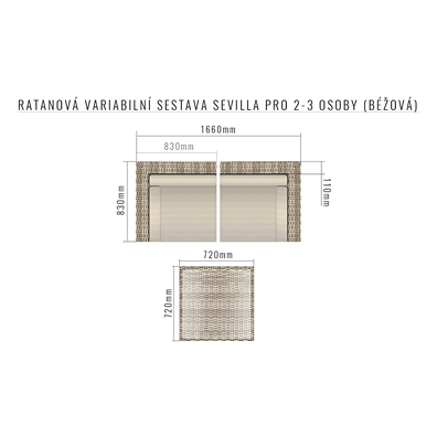 Deokork Ratanová variabilná zostava SEVILLA pre 2-3 osoby (béžová)