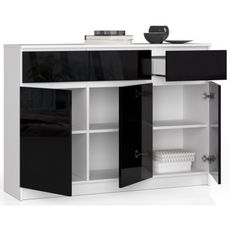 Komoda K140 3D3SZ biela/čierna lesk