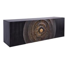 Estila Štýlový štvordverový art deco nástenný tv stolík Cumbria v čiernej farbe so zdobeným zlatým reliéfom na dvierkach 180 cm