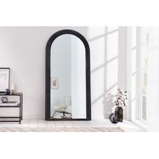 Estila Art deco dizajnové zrkadlo Swan oblúkového tvaru so čiernym kaskádovým rámom 160cm