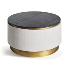 Estila Luxusný okrúhly konferenčný stolík Gimlet v štýle art deco s čiernou mramorovou vrchnou doskou a bielou podstavou 90 cm