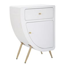 Estila Art deco atypický biely nočný stolík Anila s jednou zásuvkou a jednými dvierkami so zlatými kovovými detailmi 79 cm