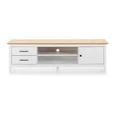 Biely TV stolík z borovicového dreva 158x47 cm Miranda – Marckeric