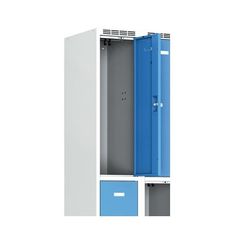 Kovová šatníková skrinka s úložnými boxami, 2 boxy, 1800 x 300 x 500 mm, otočný zámok, červené dvere