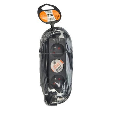 Solight predlžovací kábel, 3 zásuvky, čierny, 3m