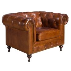 Estila Luxusné chesterfield kreslo Hastings s poťahom z pravej kože v koňakovom hnedom odtieni s dizajnovými kolieskami 120 cm