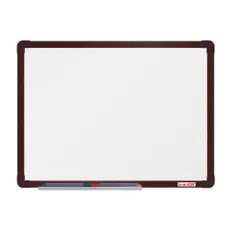 Biela magnetická popisovacia tabuľa boardOK, 600 x 450 mm, hnedý rám