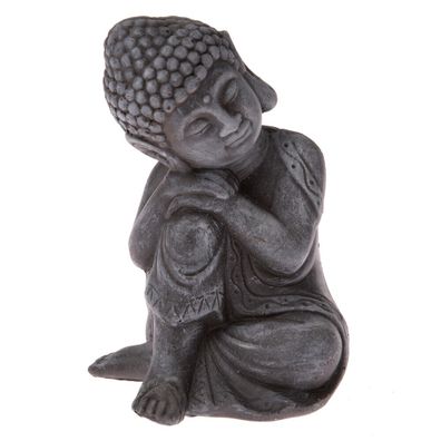 Betónová soška Budha, tm. šedá, 16 x 11 x 12 cm