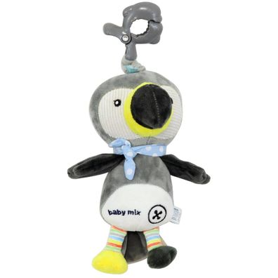 Baby Mix Detská plyšová hračka s hracím strojkem aklipem Tukan šedá, 24 cm