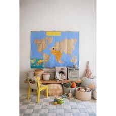 Svetlomodro-krémový prateľný ručne tkaný bavlnený koberec 120x160 cm Kitchen Tiles Blue Sage – Lorena Canals