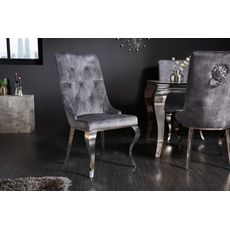 Estila Barokové moderné jedálenské kreslo Glamour so strieborným prešívaným čalúnením a s konštrukciou z kovu 102cm