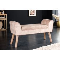 Estila Dizajnová elegantná lavica Karen so zamatovým béžovým poťahom a drevenými nožičkami 90cm