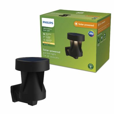 Philips Avery vonkajšie solárne nástenné LEDsvietidlo čierne, 1,8 W, 200 lm, 2700 K