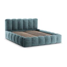 Modrá čalúnená dvojlôžková posteľ s úložným priestorom a roštom 160x200 cm Lupine – Micadoni Home