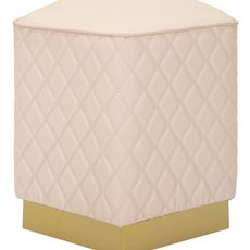 Estila Art deco čalúnená päťuholníková ružová kožená taburetka Glamia Tapisé s kosoštvorcovým vzorom a zlatým detailom 38 cm