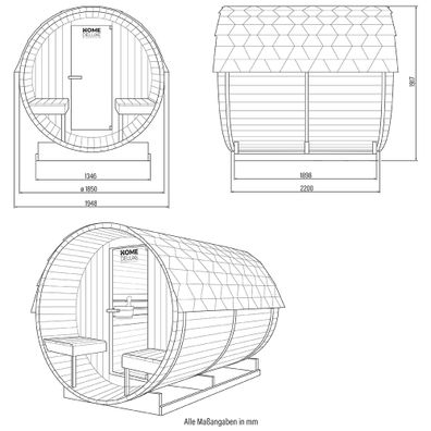Vonkajšia sudová sauna LAHTI DELUXE L - 195 x 220 cm pre 4 osoby