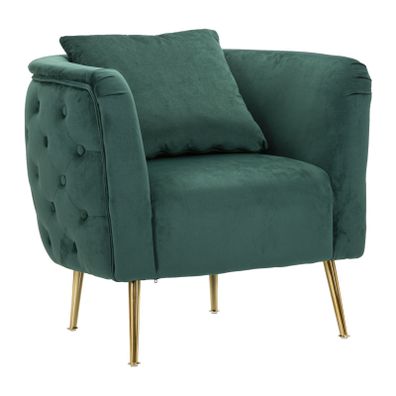 Estila Art deco štvorcové oblé čalúnené smaragdové kreslo Zeran s prešívaným chrbtom so zlatými kovovými nožičkami 76 cm