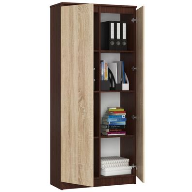 Regál R 80 cm CLP 2 dvierka 8 poličiek wenge/dub sonoma