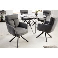 Estila Retro dizajnová otočná stolička Dover s tmavosivým čalúnením a čiernymi kovovými nohami 92cm