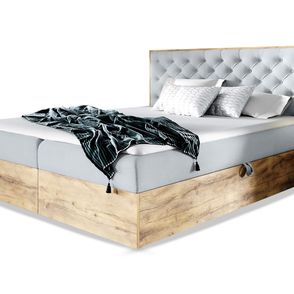 Wilsondo Čalúnená boxspring manželská posteľ WOOD 3 s úložným priestorom - sivá Paros Rozmer: 160x200