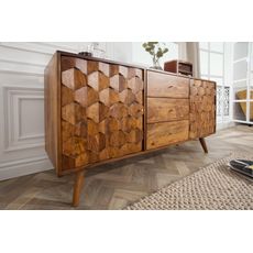 Estila Luxusný masívny príborník Mozaika palisander 145 cm s tromi zásuvkami a dvomi dvierkami
