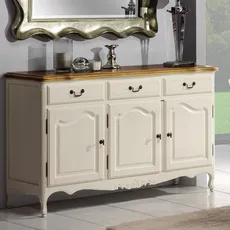 Estila Provensálsky trojdverový biely príborník Preciosa z mahagónového dreva na nožičkách so zásuvkami 150cm