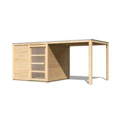 Drevený domček KARIBU QUBIC 1 + prístavok 226 cm (79847) natur