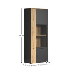 KONDELA Esena 1D1W vitrína grafit / dub evoke