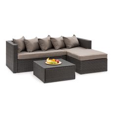 Blumfeldt Theia Lounge Set, záhradná sedacia súprava, rohový gauč, stolček, 5 vankúšov, čierna