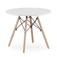 LEOBERT Moderný škandinávsky konferenčný stolík, biela okrúhla doska, 60 cm