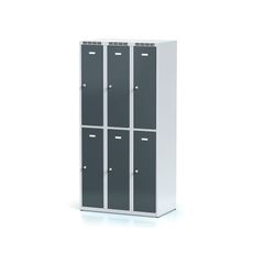 Kovová šatníková skrinka s úložnými boxami, 6 boxov, 1800 x 900 x 500 mm, cylindrický zámok, tmavosivé dvere
