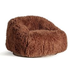 Estila Luxusné glamour kreslo Lavonne s veľkým kožušinovým poťahom a drevenou okrúhlou podstavou 116 cm