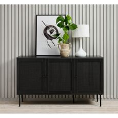 Čierna nízka komoda v dekore duba 140x80 cm Pensacola – Unique Furniture