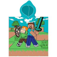Detské plážové pončo - osuška s kapucňou Minecraft - motiv Alex a Steve - 100% bavlna - 50 x 115 cm / pre deti 3 - 6 rokov