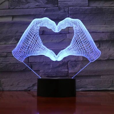 3Dmix 3DL-CLK013 – 3D LED nočná lampa - Srdce z rúk (Hodiny s budíkom)