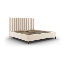 Béžová čalúnená dvojlôžková posteľ s úložným priestorom s roštom 180x200 cm Casey – Mazzini Beds