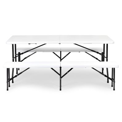 ModernHome Záhradný stôl 180cm + 2 lavice, biela banketová súprava