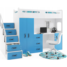 Interbeds MAX 4 poschodová posteľ 258x180 komplet + matrac + písací stôl + šatník modro-biela 2025