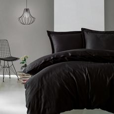 L'essentiel Povlečení ze saténové bavlny s prostěradlem Satin 200x220 cm černé