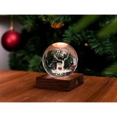 Tmavohnedá LED stolová lampa z orechového dreva so stmievačom so skleneným tienidlom (výška 12 cm) Amber – Gingko