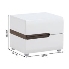 Nočný stolík, biela extra vysoký lesk HG/dub sonoma tmavý truflový, LYNATET TYP 96