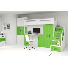 Vyvýšená poschodová posteľ MAX 4 - 200x80cm - Biela - Zelená